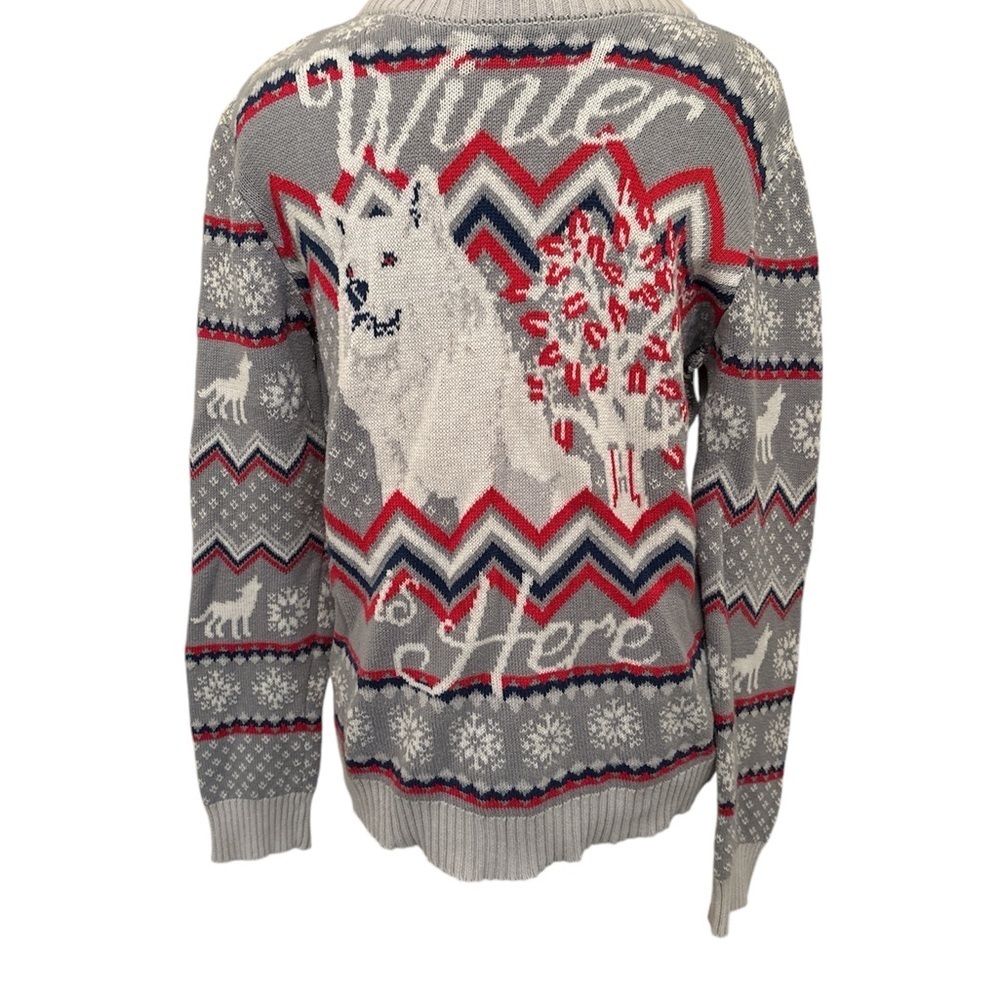 Game of Thrones Men's Ugly Christmas Sweater Winter is Here Wolf Gray large